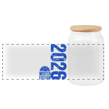 Handball Meister Shirt 2026, Blau, blue Edition - Panorama Keksdose mit Holzdeckel - Weiß - Vorne