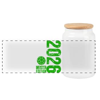 Handball Meister Shirt 2026, Grün, green Edition - Panorama Keksdose mit Holzdeckel - Weiß - Vorne