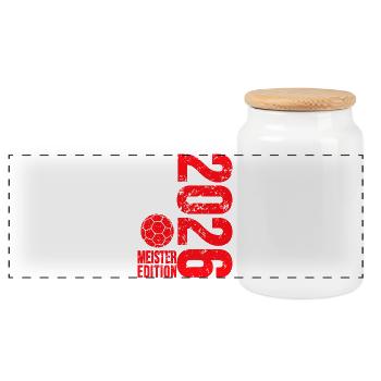 Handball Meister Shirt 2026, red Edition, rot - Panorama Keksdose mit Holzdeckel - Weiß - Vorne