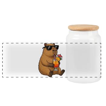 Capybara mit Sonnen-Cocktail-Style - Panorama Keksdose mit Holzdeckel - Weiß - Vorne