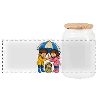 Kinder Regenschirm für Igel Süßes Regen Motiv - Panorama Keksdose mit Holzdeckel - Weiß - Vorne