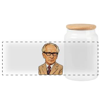 Erich Honecker Karikatur (ohne Hintergrund) - Panorama Keksdose mit Holzdeckel - Weiß - Vorne