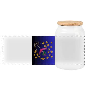 Golden flower parasol in midnight blue - Panoramic Cookie Jar with Wooden Lid - white - Front