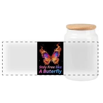 Stay Free Like A Butterfly - Panorama Keksdose mit Holzdeckel - Weiß - Vorne