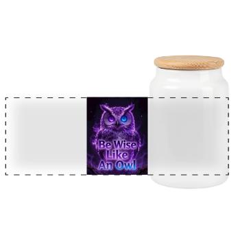 Be Wise Like An Owl - Neon Purple - Panorama Keksdose mit Holzdeckel - Weiß - Vorne