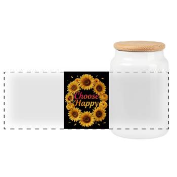 Choose Happy Sonnenblumen Kranz - Panorama Keksdose mit Holzdeckel - Weiß - Vorne