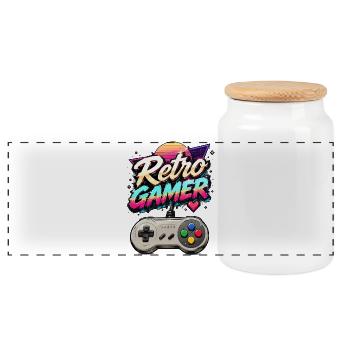 Retro Gamer Neon - Panorama Keksdose mit Holzdeckel - Weiß - Vorne
