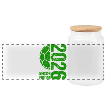 Handball Meister Shirt 2026, Grün, green Edition - Panorama Keksdose mit Holzdeckel - Weiß - Vorne