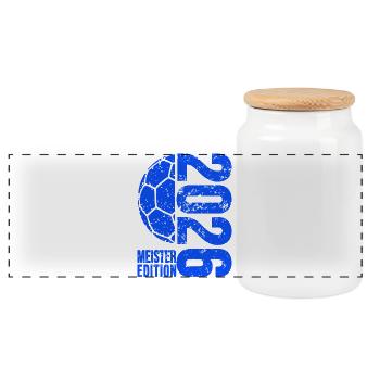 Handball Meister Shirt 2026, Blau, blue Edition - Panorama Keksdose mit Holzdeckel - Weiß - Vorne