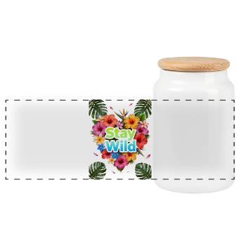 Stay Wild Tropische Blüten - Panorama Keksdose mit Holzdeckel - Weiß - Vorne