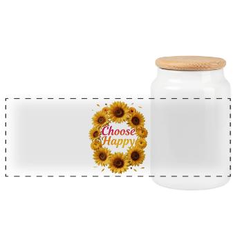 Choisissez la couronne de tournesol heureuse - Boîte à biscuits avec couvercle en bois - blanc - Devant