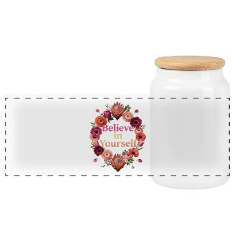 Glaub an Dich Selbst: Blumenkreis - Panorama Keksdose mit Holzdeckel - Weiß - Vorne