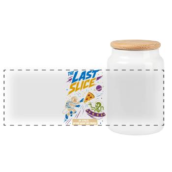 The last slice of pizza in space - Panoramic Cookie Jar with Wooden Lid - white - Front