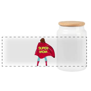 Super Mom! Customizable - Panoramic Cookie Jar with Wooden Lid - white - Front