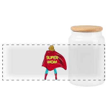 Super Mom! Customizable - Panoramic Cookie Jar with Wooden Lid - white - Front