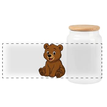 Cuddly Bear Cartoon – Cute Bear - Panoramic Cookie Jar with Wooden Lid - white - Front