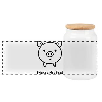 Friends Not Food Pork Vegan Minimalist - Panoramic Cookie Jar with Wooden Lid - white - Front
