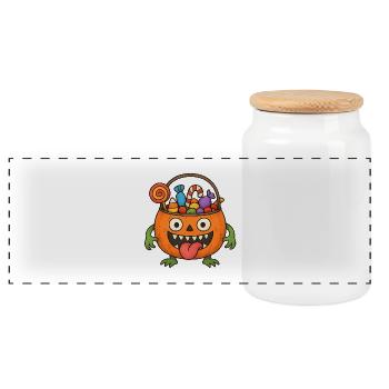 Halloween Candy Bucket Monster - Panoramic Cookie Jar with Wooden Lid - white - Front