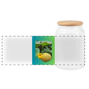 Gelbe Zucchini mit Blüte - Panorama Keksdose mit Holzdeckel - Weiß - Vorne