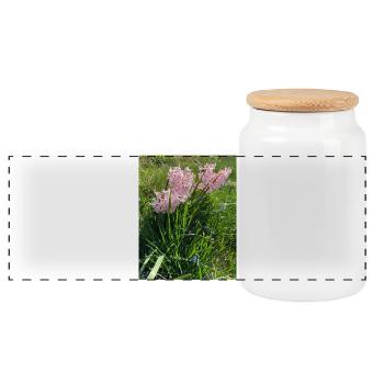 Hyacinth Rose Garden Pattern - Panoramic Cookie Jar with Wooden Lid - white - Front