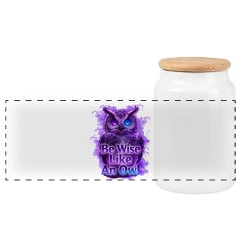 Be Wise Like An Owl Neon Design - Panoramic Cookie Jar with Wooden Lid - white - Front