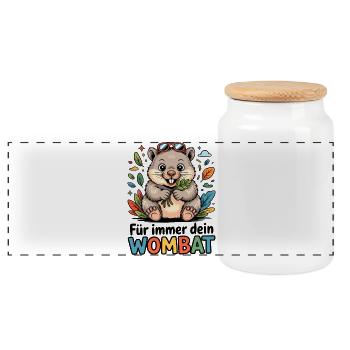 Wombat mit Blättern - Panorama Keksdose mit Holzdeckel - Weiß - Vorne