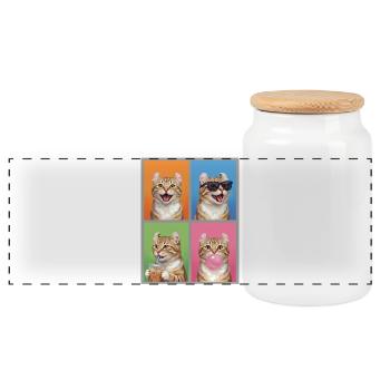 Cats American Curl Cat - Panoramic Cookie Jar with Wooden Lid - white - Front