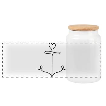 Anchor with heart in minimalist style - Panoramic Cookie Jar with Wooden Lid - white - Front