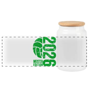 Volleyball Master Shirt 2026, Green , Bottle - Panoramic Cookie Jar with Wooden Lid - white - Front