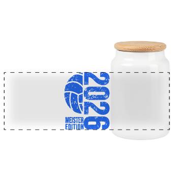 Maillot Volleyball Master 2026, bleu, sweat à capuche, casquette - Boîte à biscuits avec couvercle en bois - blanc - Devant