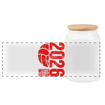 Volleyball Master Shirt 2026, Red, Hoodie, Mug - Panoramic Cookie Jar with Wooden Lid - white - Front