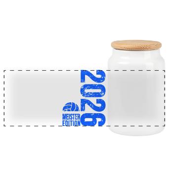 Maillot Volleyball Master 2026, bleu, sweat à capuche, tasse - Boîte à biscuits avec couvercle en bois - blanc - Devant