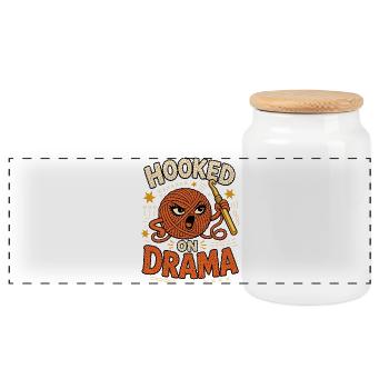 Hooked on Drama – Crochet with Humor - Panoramic Cookie Jar with Wooden Lid - white - Front