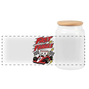 Fast But Fragile Racing Coffee - Panoramic Cookie Jar with Wooden Lid - white - Front