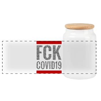 FCK COVID19 (dark) - Panoramic Cookie Jar with Wooden Lid - white - Front