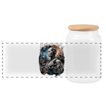 Cyberpunk Cyborg Robot Dystopia Error - Panoramic Cookie Jar with Wooden Lid - white - Front