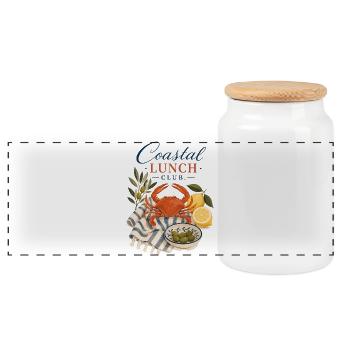 Coastal Lunch Club Crab Mediterranean - Panoramic Cookie Jar with Wooden Lid - white - Front