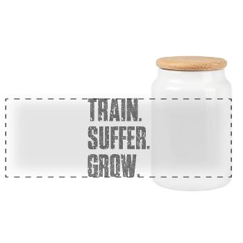 Train Suffer Grow Grunge Theme - Gray - Panoramic Cookie Jar with Wooden Lid - white - Front
