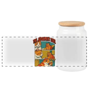 Drôle de bande dessinée du duel des chats orange - Boîte à biscuits avec couvercle en bois - blanc - Devant
