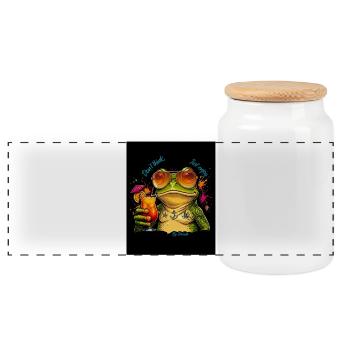 Sunny Frog Cocktail - Panoramic Cookie Jar with Wooden Lid - white - Front