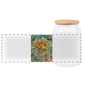Costa Rica Tropical Leaves Collage - Panoramic Cookie Jar with Wooden Lid - white - Front