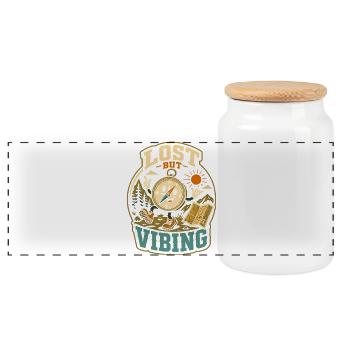 Lost But Vibing Wander Humor - Panoramic Cookie Jar with Wooden Lid - white - Front