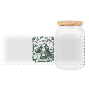Steam Railway Engineer Conductor Vintage - Panoramic Cookie Jar with Wooden Lid - white - Front