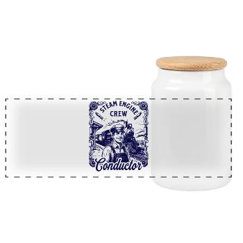 Motif de locomotive à vapeur nostalgique - Boîte à biscuits avec couvercle en bois - blanc - Devant
