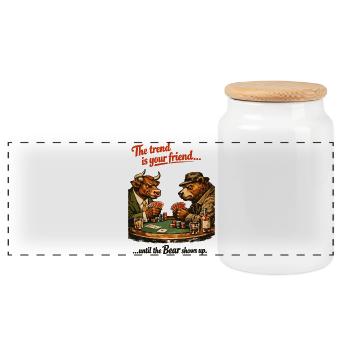 Poker Taureau & Ours : La Tendance est Votre Amie - Boîte à biscuits avec couvercle en bois - blanc - Devant