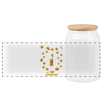 Goldene Katzensommer Kreis - Panorama Keksdose mit Holzdeckel - Weiß - Vorne