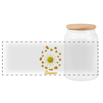 Goldener Sonnenschein mit Blüten - Panorama Keksdose mit Holzdeckel - Weiß - Vorne