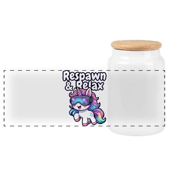 Unicorn VR Chill: Respawn & Relax - Panoramic Cookie Jar with Wooden Lid - white - Front