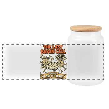 Last Brain Cell Fear Coffee Humor - Panoramic Cookie Jar with Wooden Lid - white - Front