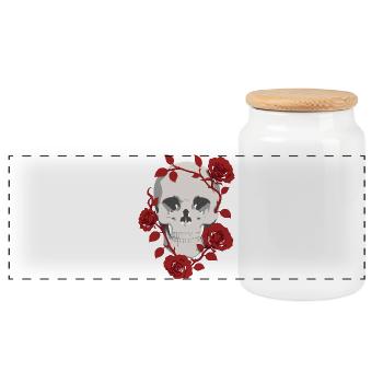 Crimson Rose Skull - Panoramic Cookie Jar with Wooden Lid - white - Front